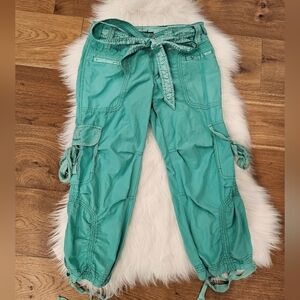 Miss Me Teal Wide-Leg Cargo Pants with Ties